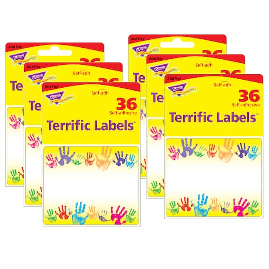 Trend Enterprises&#xAE; Rainbow Handprints Terrific Labels&#x2122;, 6 Packs of 36